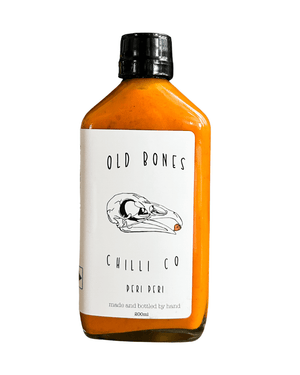 Old Bones Chilli Co Peri Peri 200mL Limited Release - 5 Awards gourmet spicy hot sauce in a bottle.