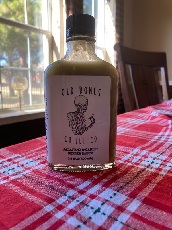 Old Bones Chilli Co USA Jalapeño & Garlic Pepper Sauce 200mL Bottle