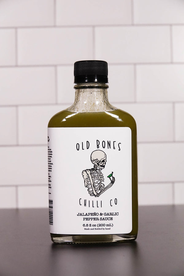 Old Bones Chilli Co USA Jalapeño & Garlic Pepper Sauce 200mL Bottle